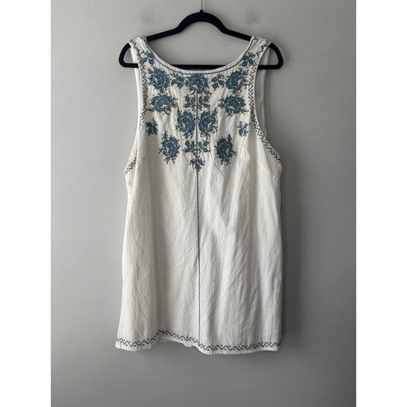 Free People Samson Embroidered Beaded Mini Dress In Ivory/Blue Low Back Cotton - Picture 3 of 12